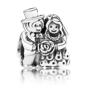 PANDORA Mr. & Mrs. Charm 925 Silver Bride Groom Bouquet Wedding Gift Box & Bag